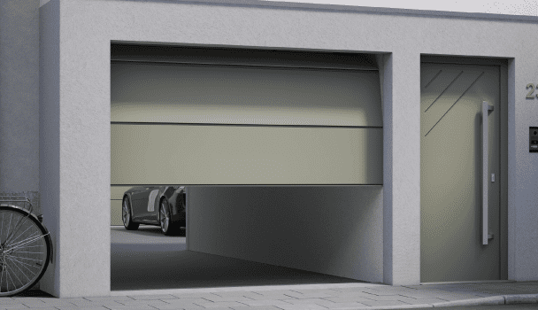 Porte de garage sectionnelle plafond ACTIVA avec porte d'entrée TENDANCE ZINNIA